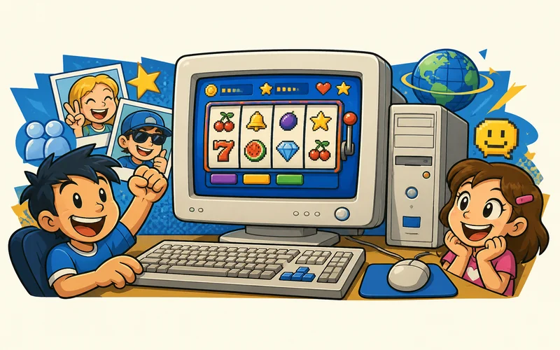 Cartoon retro social gaming illustration